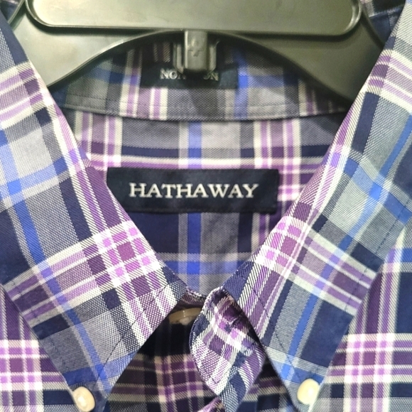 Hathaway Non Iron Blue Plaid Long Sleeve Button-up Shirt Sz XXL - Picture 4 of 6